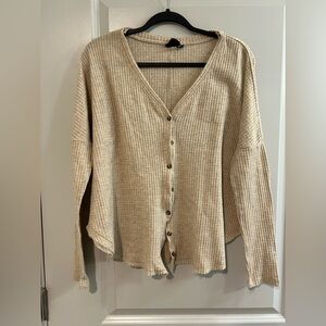 Urban Outfitters Beige Waffle Knit Henley